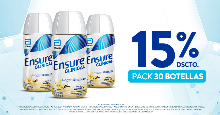 Pack 30 botellas de ensure clinical en 15% de  descuento 